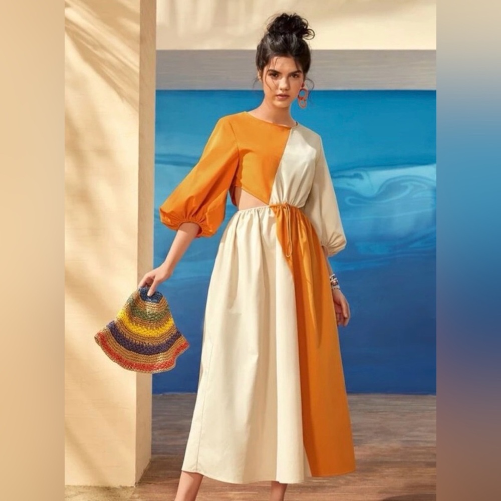 SHEIN Two-Tone Long Sleeve Dress